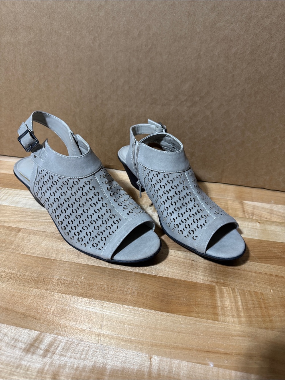 easy street Light Gray Perforated Slingback Sandals
